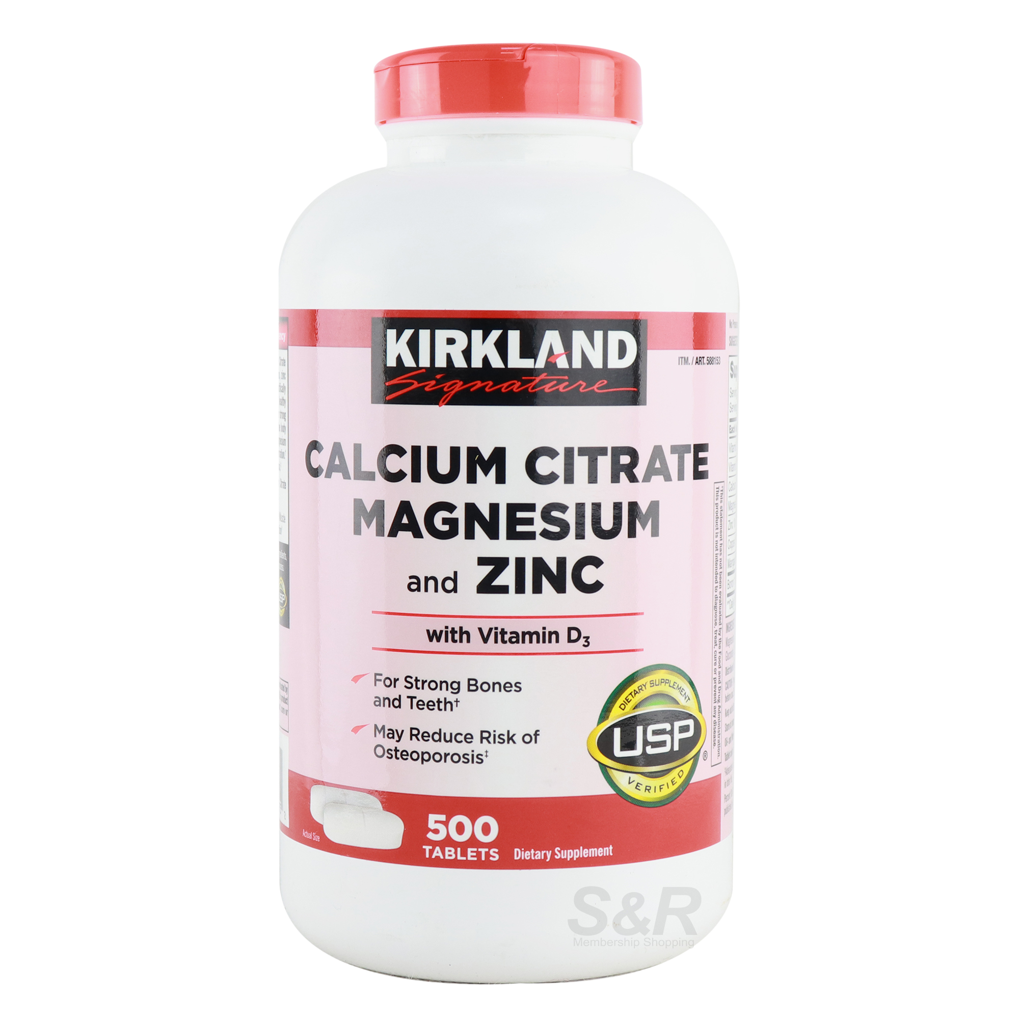 Kirkland Signature Calcium Citrate Magnesium and Zinc Dietary Supplements 500 tablets